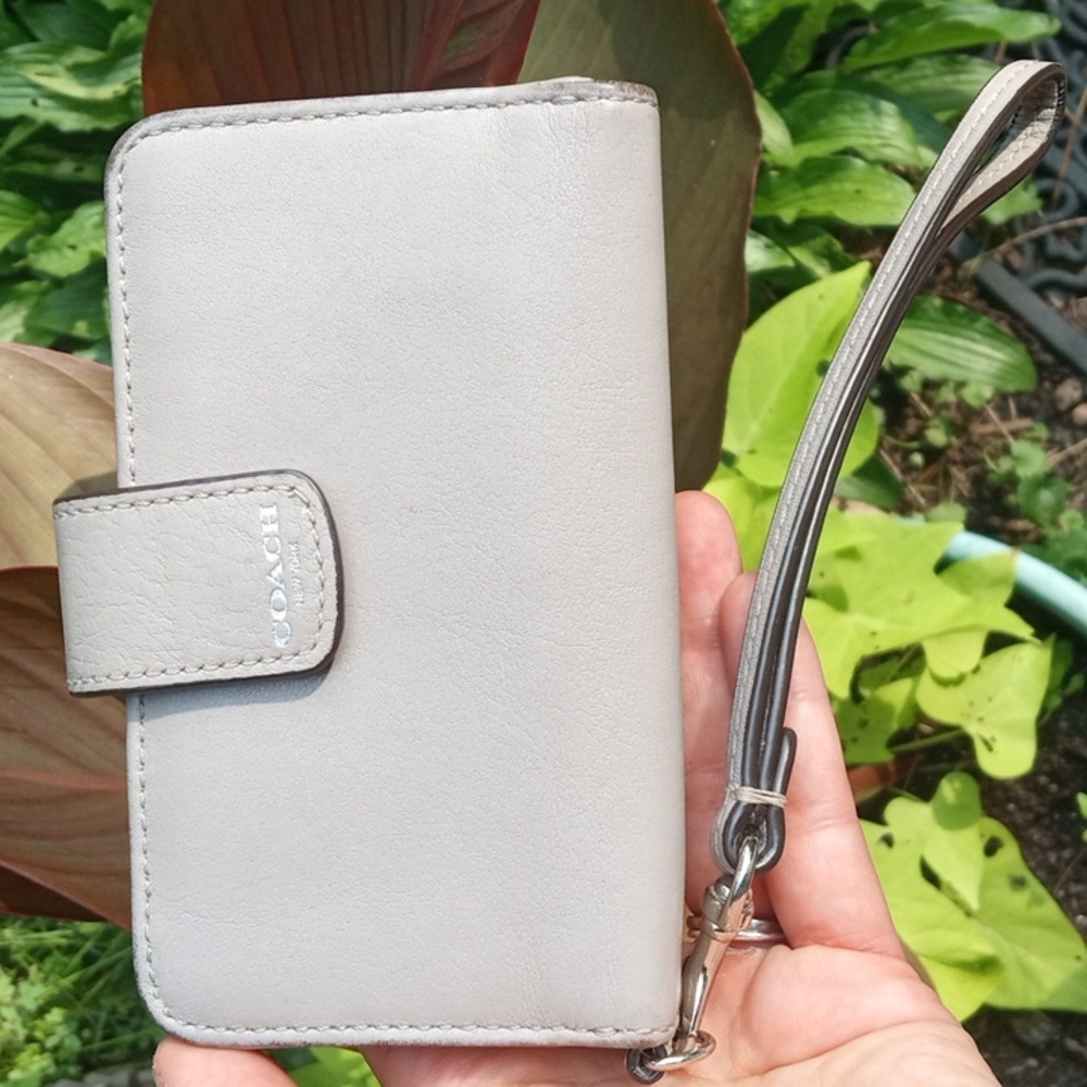 Coach taupe leather wristlet mini